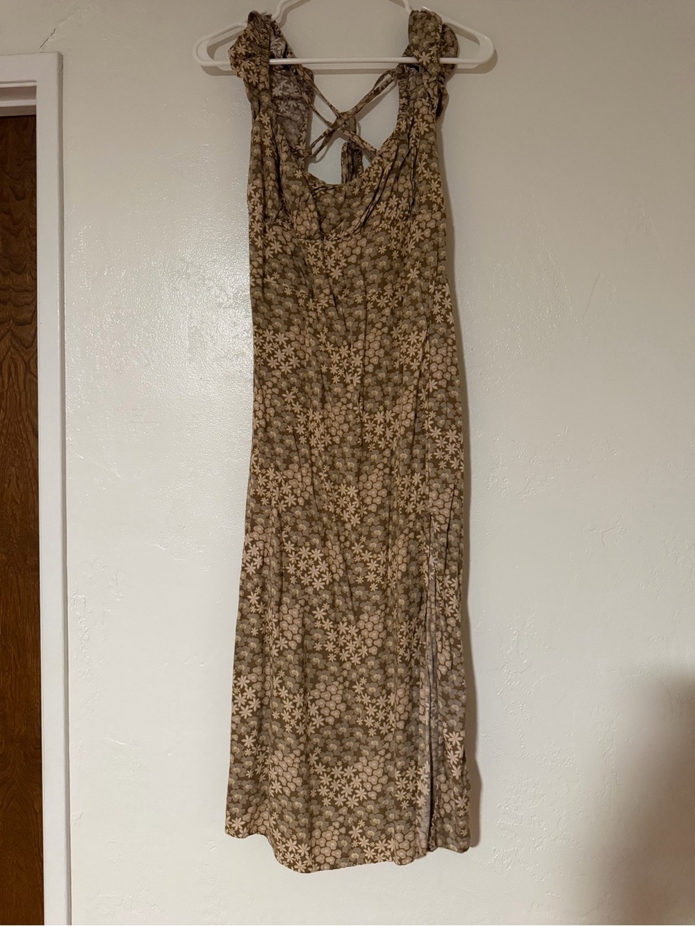 RVCA Olive Floral Maxi Dress with Tie-Back Straps